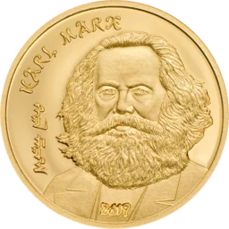 The gold Karl Marx portrait used on one face of the game's coin